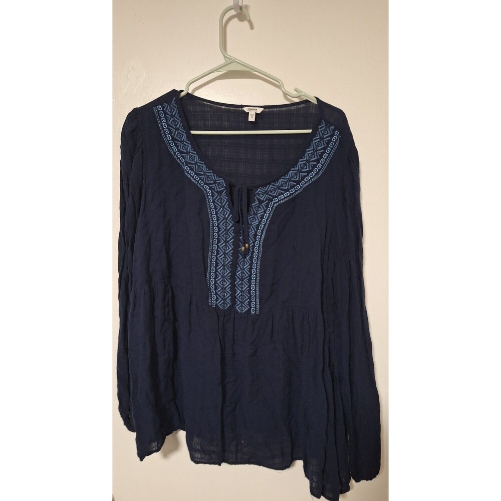 Sonoma Goods For Life Blouse Women S Blue Long Sleeve Boho Top Shirt Tunic